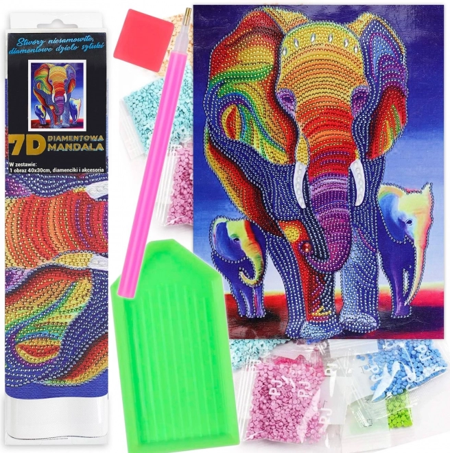 Mosaico de Diamantes Mandala 7D Elefante Colorido 1006613