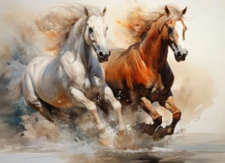 Pintura de diamantes Caballos al galope 30 × 40 cm