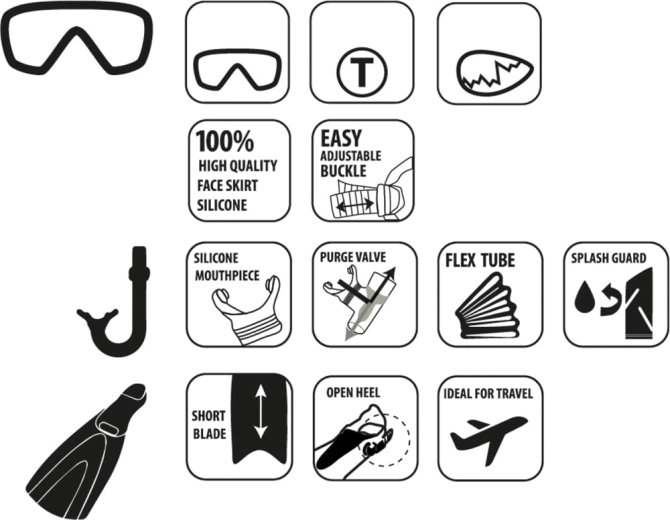 Set infantil de snorkel Schildkröt Bermudy de 3 piezas con aletas S/M (27–32)