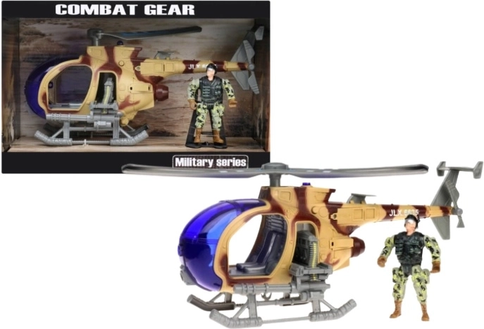 Camión con plataforma de remolque y helicóptero