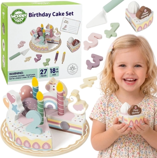 Woopie Green tarta de cumpleaños de madera para cortar con velcro, 27 piezas