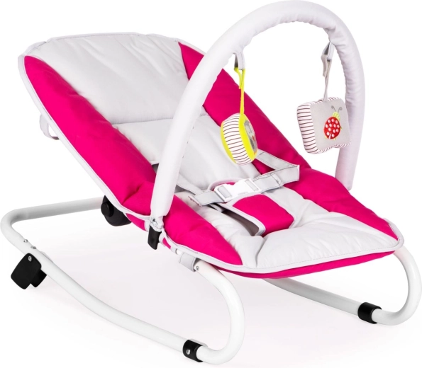 Hamaca mecedora plegable para bebé con juguetes blanco‑rosa