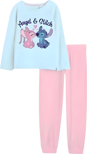 Pijama de algodón para niña Stitch & Angel en turquesa y rosa