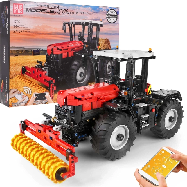 Kit de construcción RC: tractor rojo de 2716 piezas con implementos intercambiables