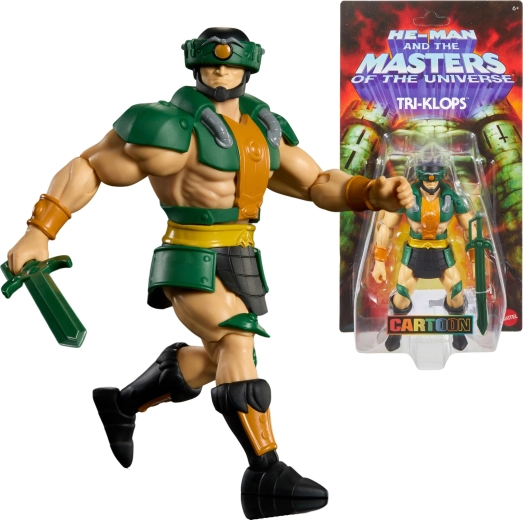 Masters of the Universe Origins figura Tri‑Klops con casco y espada