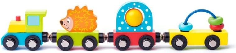 Tren de madera con erizo y juguetes Woody