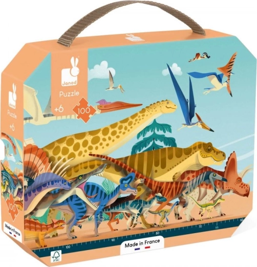 Puzle panorámico en maletín – dinosaurios, 100 piezas