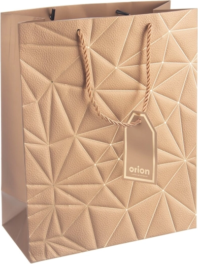 Bolsa de regalo de papel con motivo de rejilla dorada 26 × 12 × 32 cm