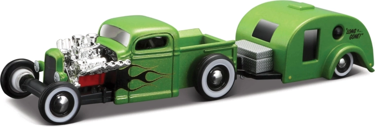 Maisto Design Tow & Go Chevrolet pick-up con remolque caravana