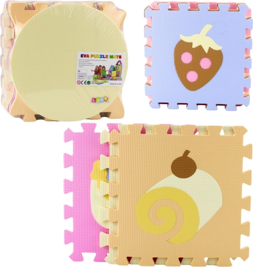 Set de puzzle de suelo de espuma suave de EVA – frutas y dulces en tonos pastel, 16 piezas