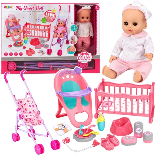Bebé interactivo 3 en 1 con carrito, cuna y accesorios