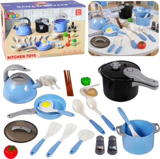 Juego de utensilios de cocina infantil de 32 piezas azul