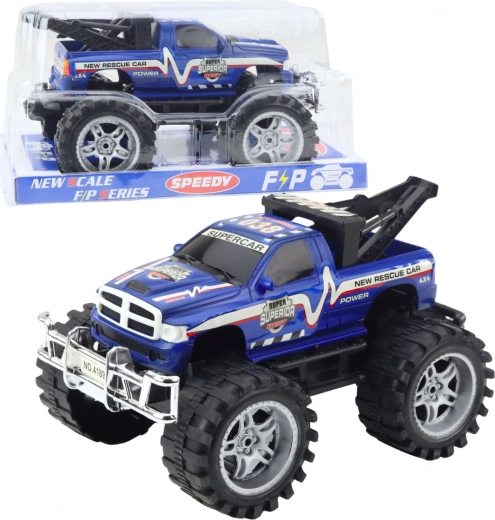 Vehículo todoterreno de rescate con tracción trasera y gancho de remolque 27 cm – azul