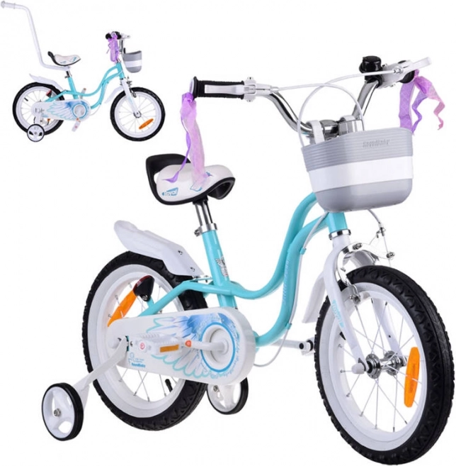 Bicicleta infantil 14" Little Swan con cesta y ruedas auxiliares ROYALBABY – Turquesa