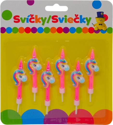 Velas de cumpleaños con unicornio y soporte, 6 uds