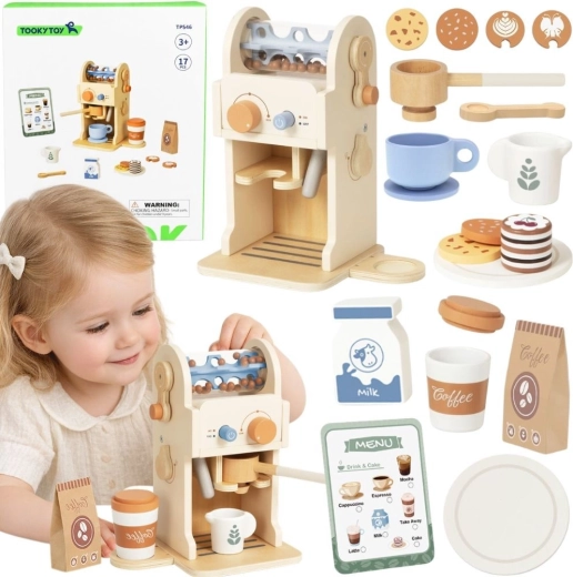 Cafetera de madera Tooky Toy para niños – set de barista