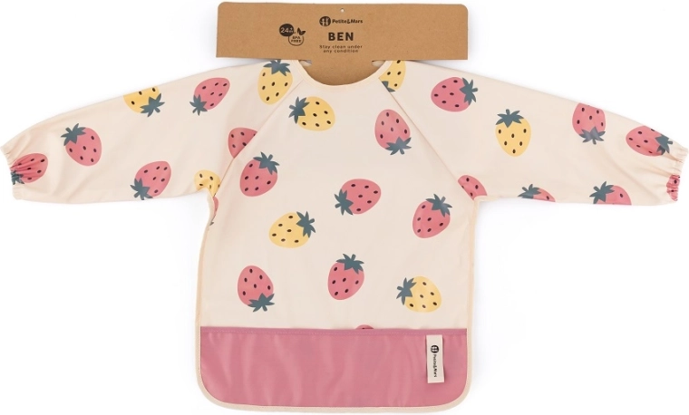 Petite&Mars babero con manga larga ben beige strawberries