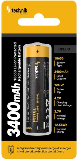 Batería recargable Li‑Ion 18650 3400 mAh 3,7 V con protección Technik