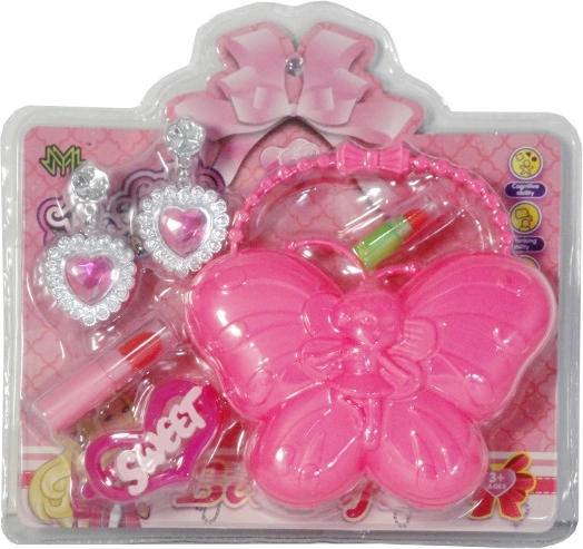 Bolso de niña con accesorios: bolso mariposa, pendientes, horquilla e imitación de lápiz labial