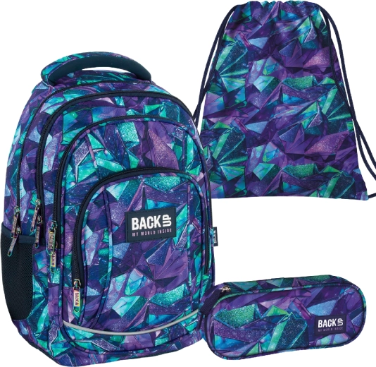 Set escolar BackUP Crystal 3en1 (mochila, estuche tipo etui y bolsa para calzado)