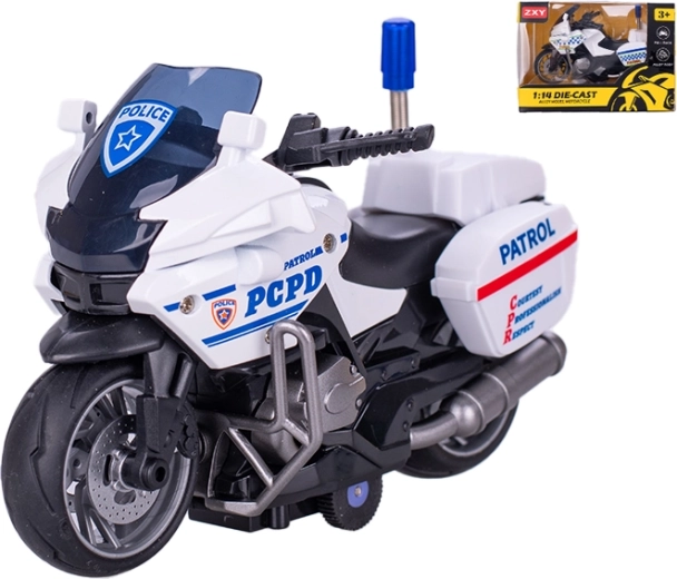 Moto de policía metálica 1:14 con retroceso