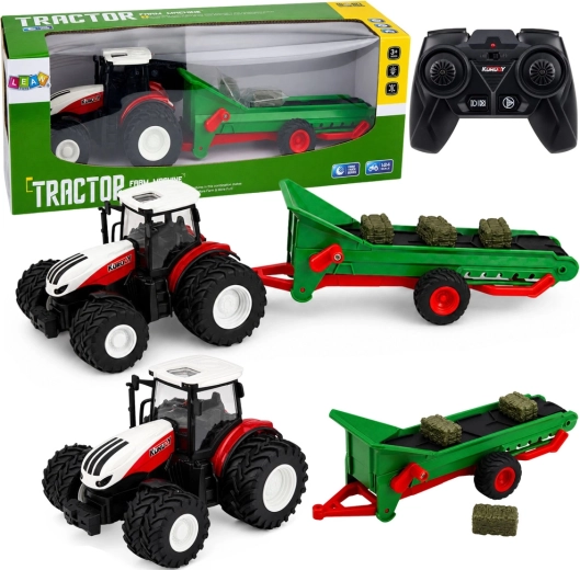 Tractor agrícola RC con transportador y remolque para balas 1:24