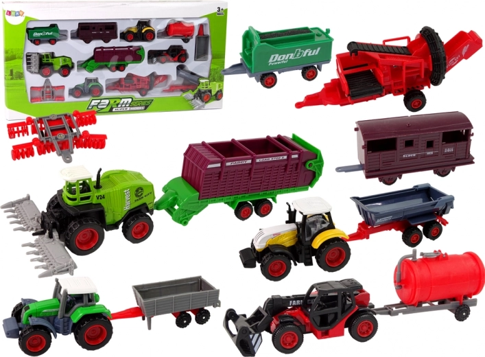 Juego de vehículos agrícolas: tractores y máquinas de metal (12 uds)