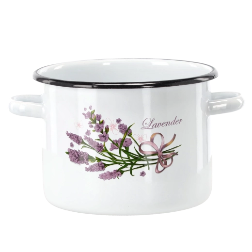 Olla esmaltada 4,5 l (20 cm) blanca con motivo de lavanda