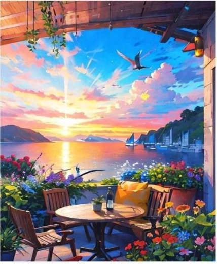 Pintura por números – casa con terraza 40 × 50 cm