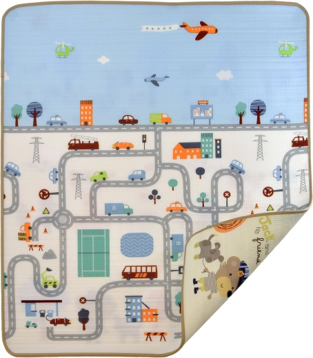 Alfombra educativa de espuma Humbi de doble cara: calles y animalitos 180 × 200 × 0,5 cm