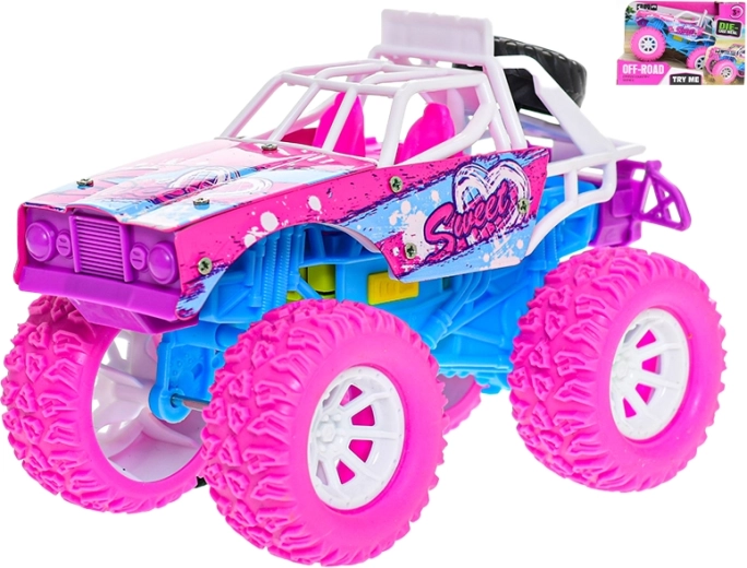 Coche todoterreno con mecanismo de inercia rosa-azul