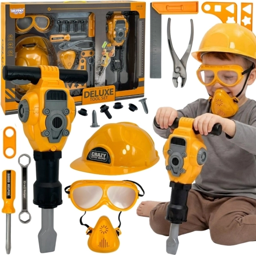 Juego infantil de herramientas Woopie con martillo neumático, casco y gafas - 21 piezas