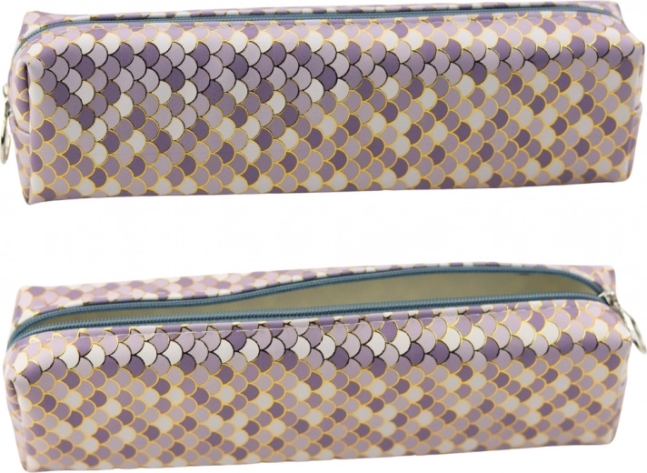 Estuche de lápices elegante con motivo de escamas marinas - morado y dorado