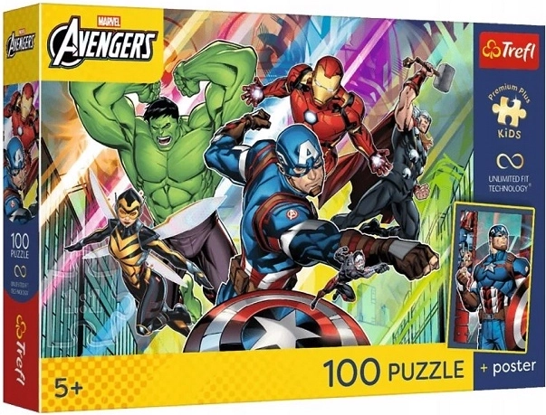 Puzzle infantil Trefl Marvel Avengers 100 piezas fuerza y poder con póster