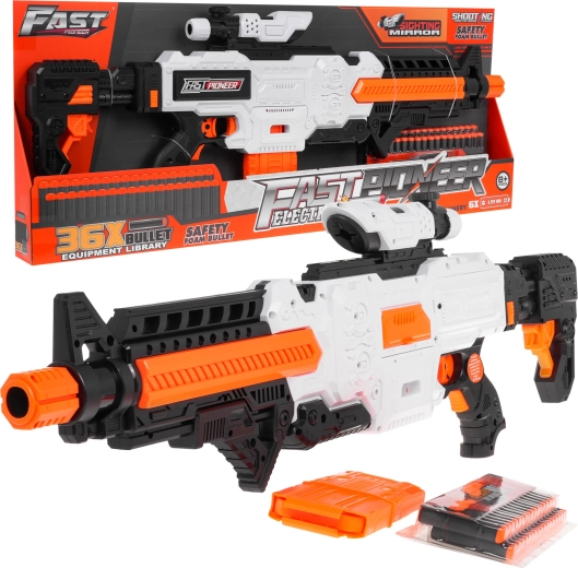 Bláster de espuma Fast Pioneer para niños 8+ con mira, cargador y 36 proyectiles