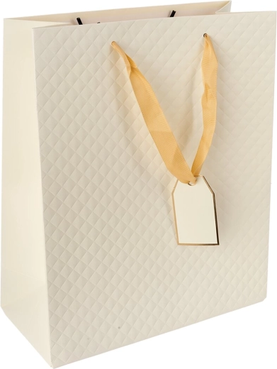 Bolsa de regalo de papel beige quilt 26 × 12 × 32 cm