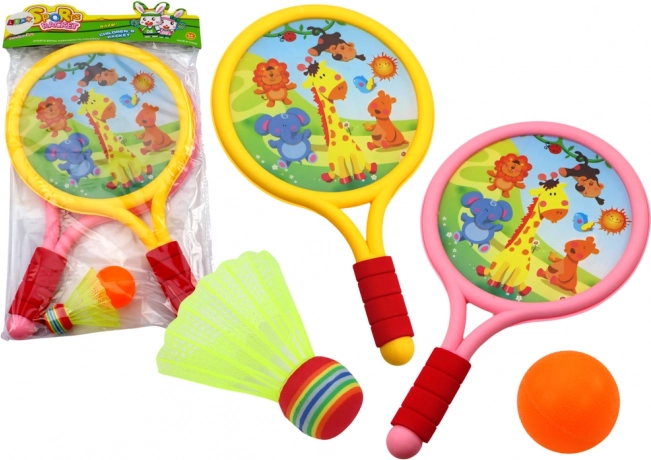 Raquetas de bádminton infantiles con animalitos – amarilla y rosa