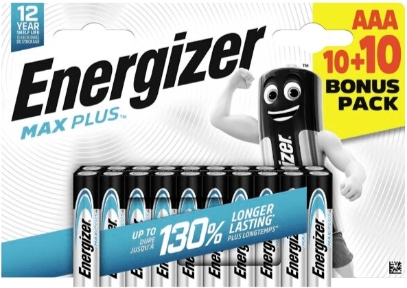 Pilas alcalinas Energizer Max Plus AAA 20 uds (10+10)