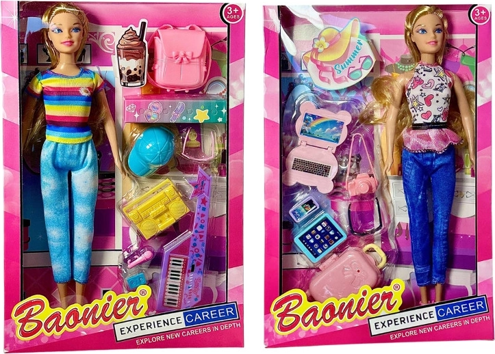 Muñeca viajera con accesorios