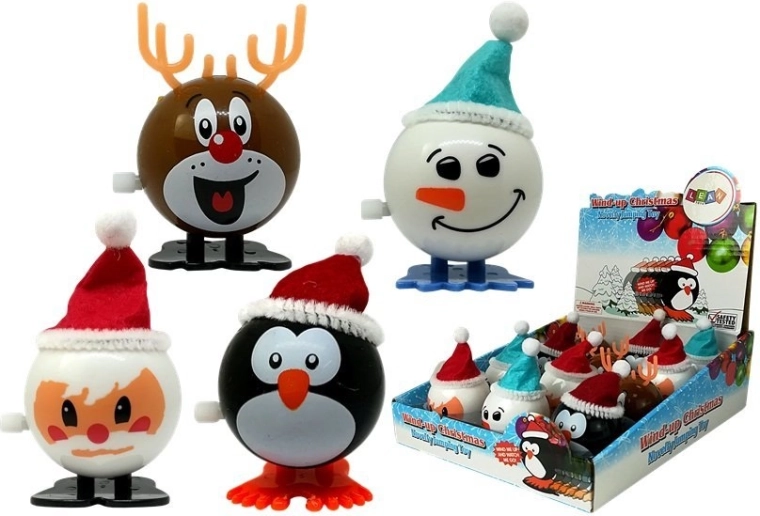 Juego de juguetes navideños de cuerda – pingüino, reno, muñeco de nieve y Santa, 12 uds.