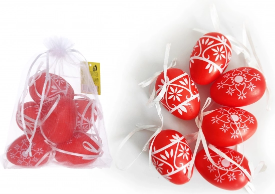 Huevos decorativos de plástico rojos 6 cm