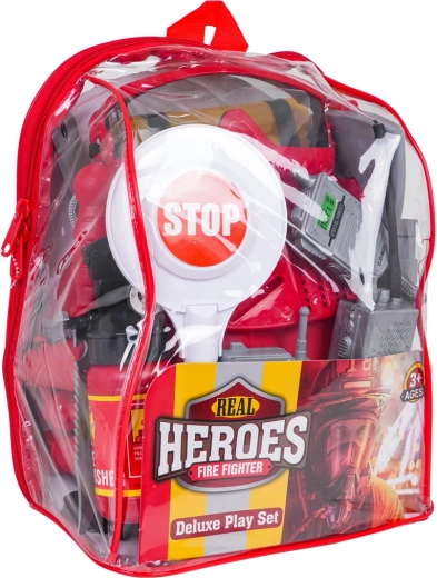 Mega set de pequeño bombero en mochila transparente (18 piezas)