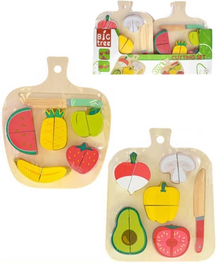 Set de corte de fruta o verdura de madera con velcro y cuchillo