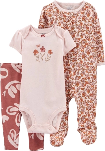 Set de 3 piezas CARTER'S: body de manga corta, pelele y leggings Pink floral para niña – PRO