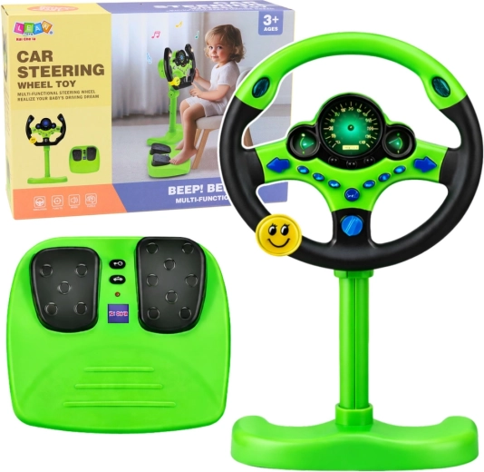 Volante interactivo para niños con soporte y pedales verde