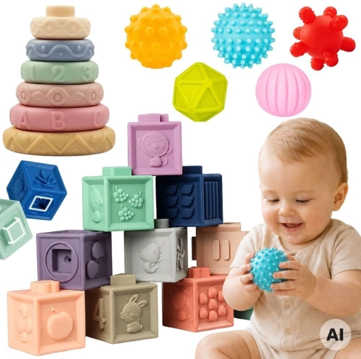 Woopie Baby cubos sensoriales suaves y mordedores – set de 23 piezas
