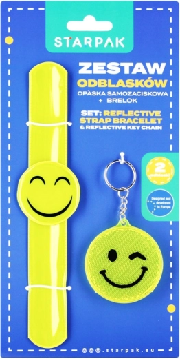 Pulsera reflectante y llavero con carita sonriente