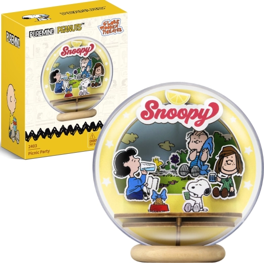 Puremind modelo 3D de madera SNOOPY PEANUTS – pícnic en el parque en una esfera transparente