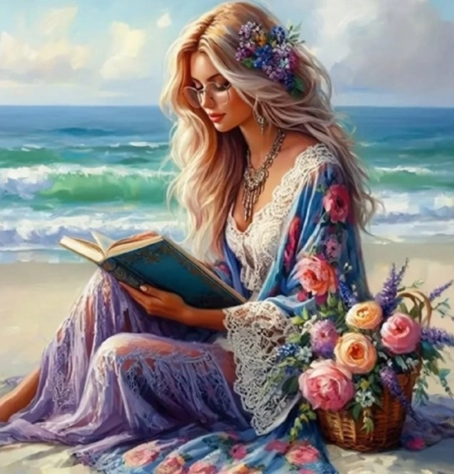 Pintura de diamantes Chica con un libro 30 × 40 cm