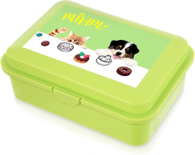 Caja de almuerzo verde con perro y gato 750 ml